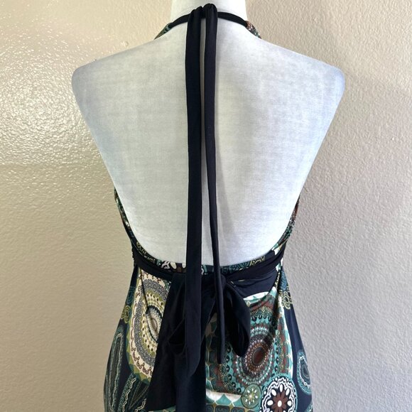 Blue Sketch Vintage 90s Halter Paisley Green Whimsygoth Dress - Picture 6 of 7